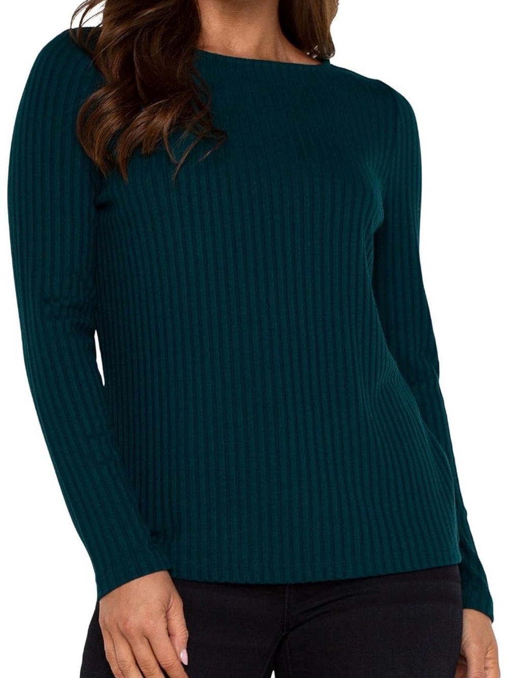NWT Liverpool Los Angeles Petite Long Sleeve Boat Neck Knit Top XS Dark Forest